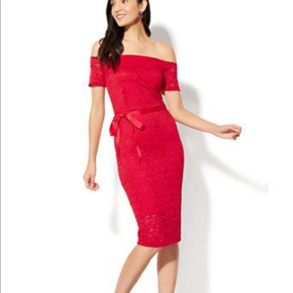 New York and Company red lace sheath dress